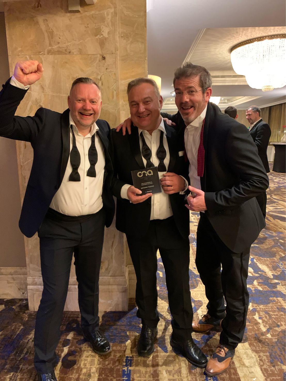Andrew Nash - Operations Director, Jonathan Sharp - Sales and Marketing Director and Gill Ide - Head of Digital Shift celebrating the 2021 CNA award for best Enterprise UC Customer Solution