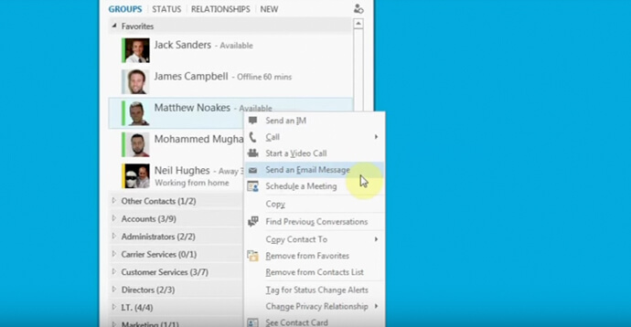 Skype for Business: Ability to send an email