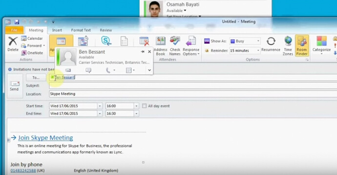 Skype for Business: Use Collaboration within Microsoft Outlook to contact users